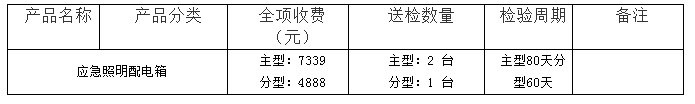 应急照明配电箱认证检验收费表（山东）