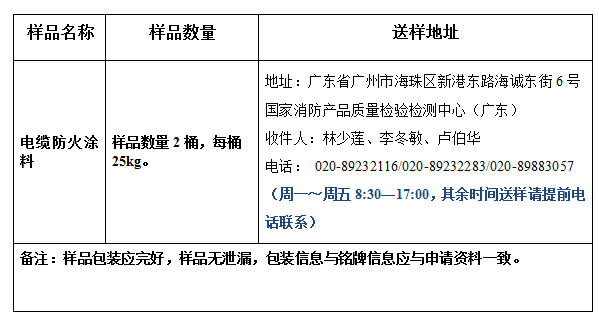电缆防火涂料产品认证型式试验业务办理指南（广东所）