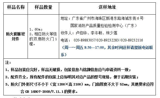 防火膨胀密封件产品认证型式试验业务办理指南（广东所）