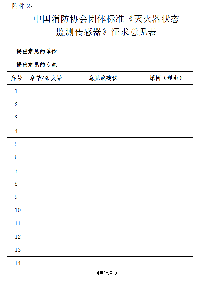 关于对《灭火器状态监测传感器》（征求意见稿）征求意见的函