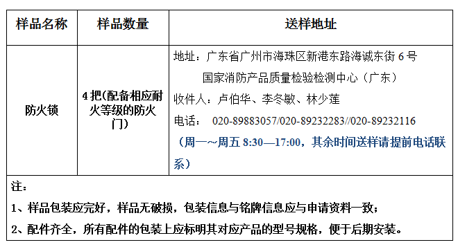 防火锁产品认证型式试验业务办理指南（广东所）