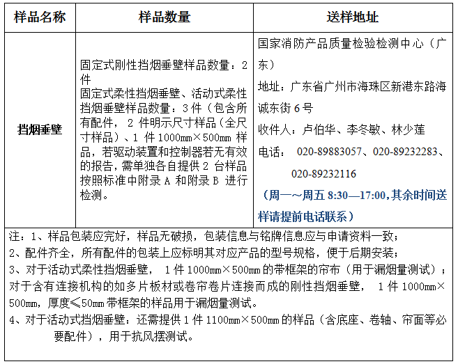 挡烟垂壁产品认证型式试验业务办理指南（广东所）