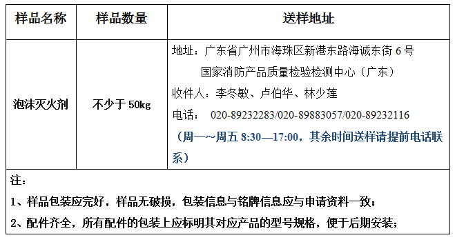 泡沫灭火剂产品认证型式试验业务办理指南（广东所）