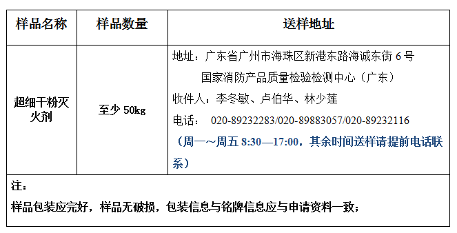 超细干粉灭火剂产品认证型式试验业务办理指南（广东所）