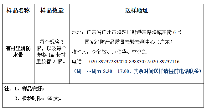 有衬里消防水带产品认证型式试验业务办理指南（广东所）