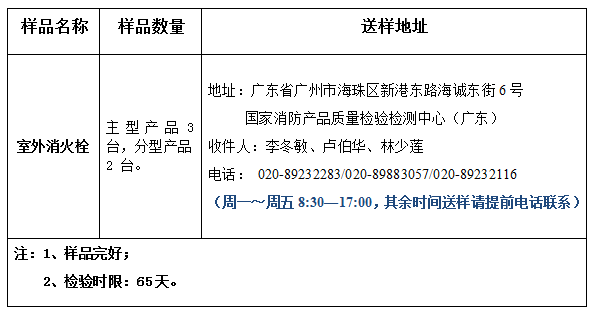 室外消火栓产品认证型式试验业务办理指南（广东所）