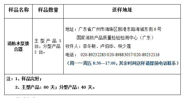 消防水泵接合器产品认证型式试验业务办理指南（广东所）