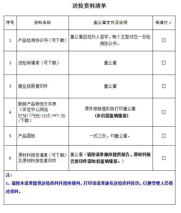 消防员灭火防护服产品认证型式试验业务受理送检资料清单（广东所）