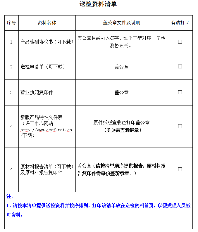 上升器产品认证型式试验业务受理送检资料清单（广东所）