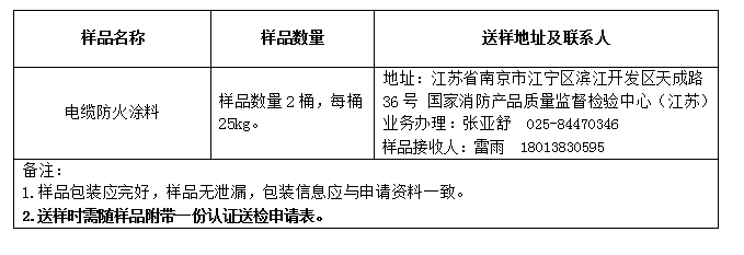 电缆防火涂料自愿性认证送检样品数量及送样要求